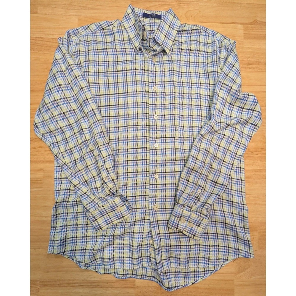Alan Flusser Men's Plaid Button Shirt Size Large – Blue Green Yellow